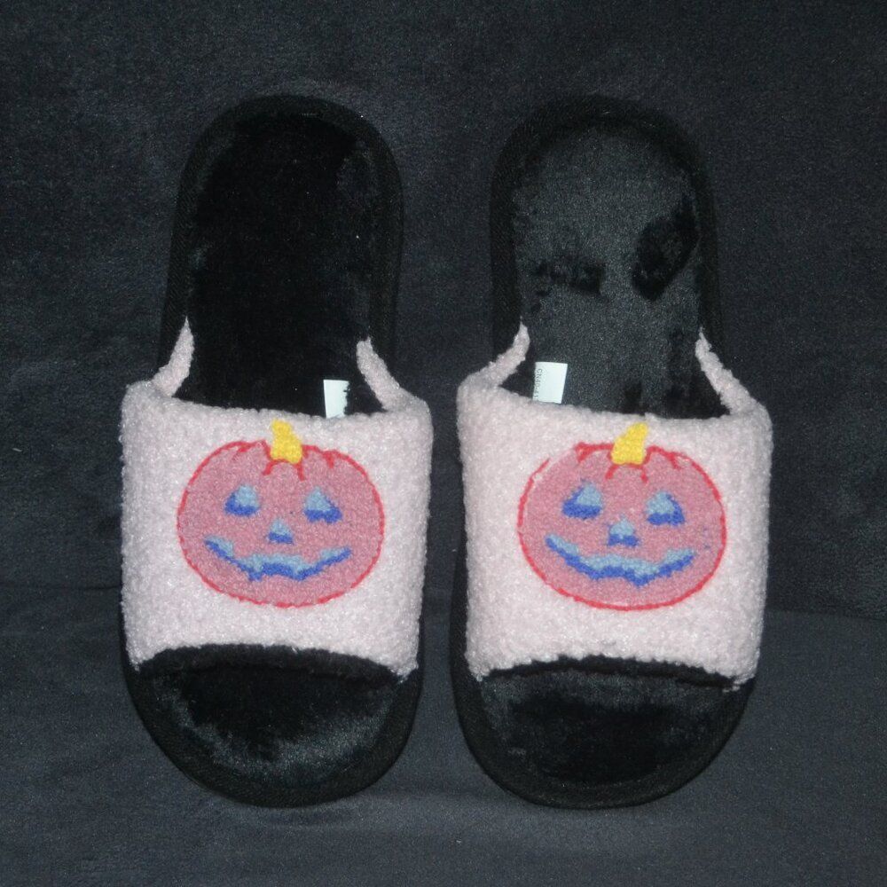 Pink Cozy Plush Pumpkin Spooky Season Slippers